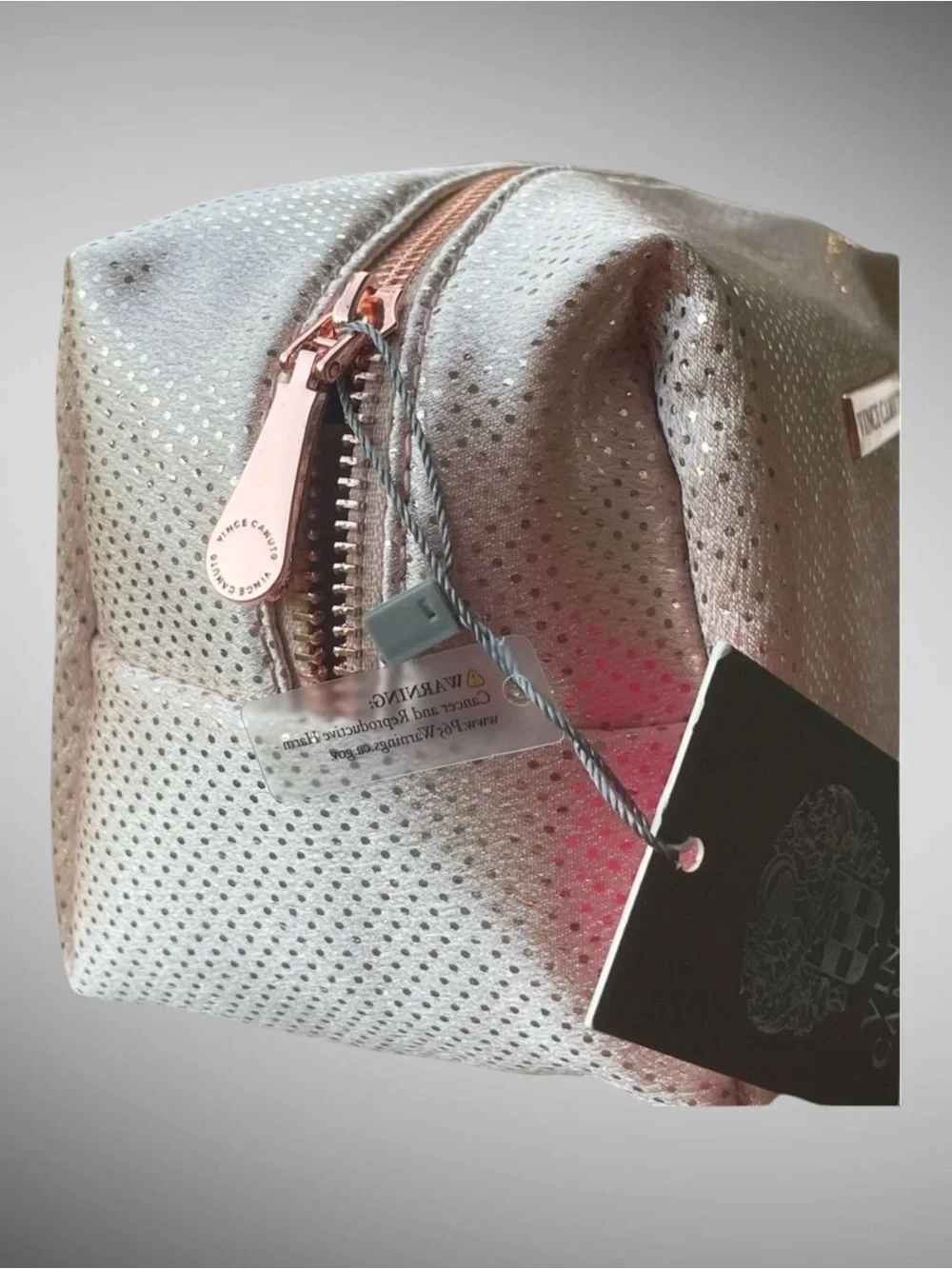 NWT Vince Camuto Rose Gold Metallic Cosmetic Makeup Travel Toiletry Bag